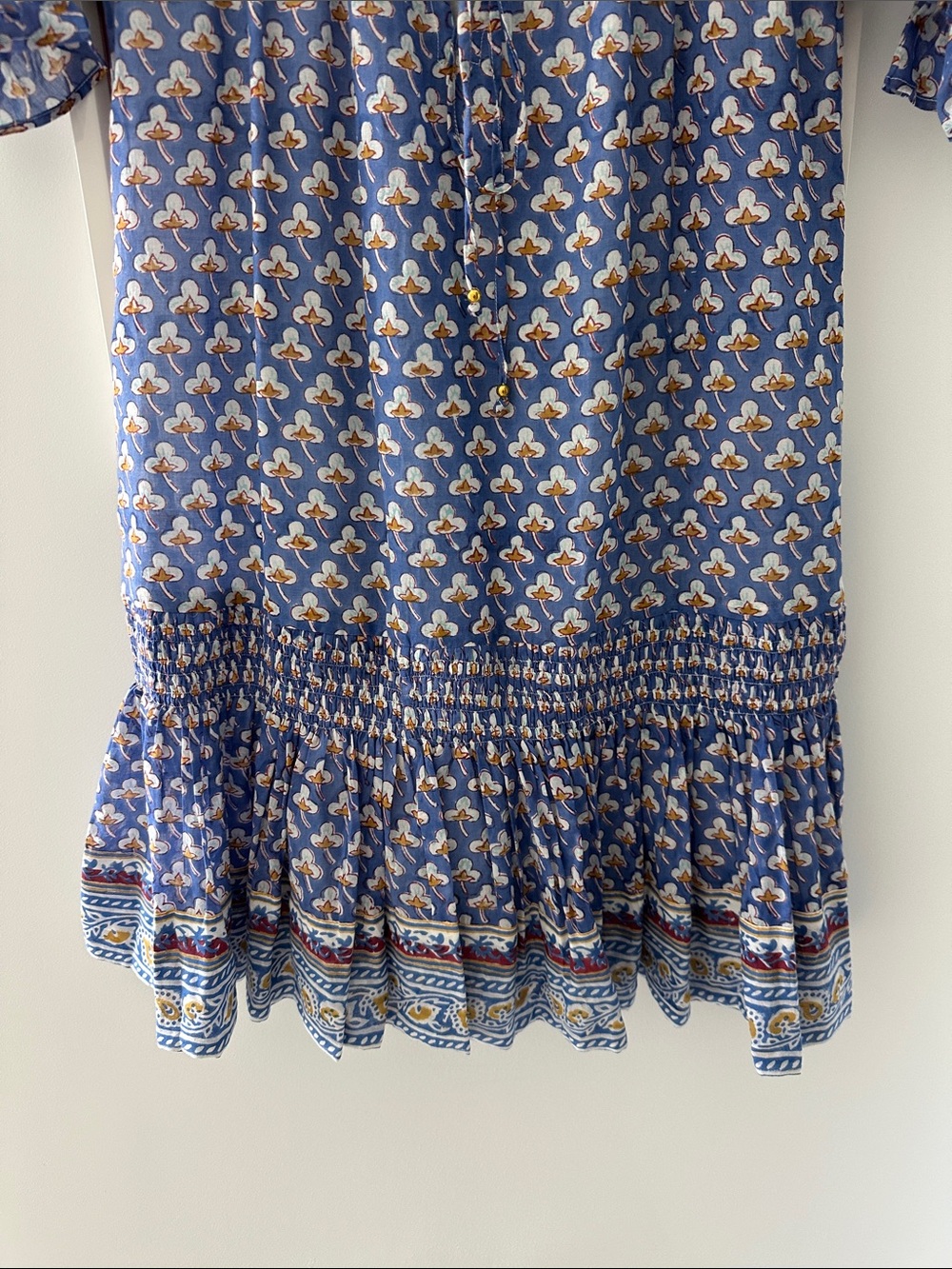 Oliphant Blue Floral Tie-Neck Blouse - size small - Picture 3 of 5